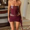 Slim Fit Belted Bondage Skirt Leather Boob Tube Top Sexy Short Skirt Set  Streetwear
