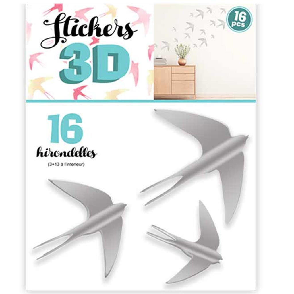 Les Trésors De Lily [Q8025] - 16 stickers 3D 'Hirondelles' gris - planche 30x22 cm