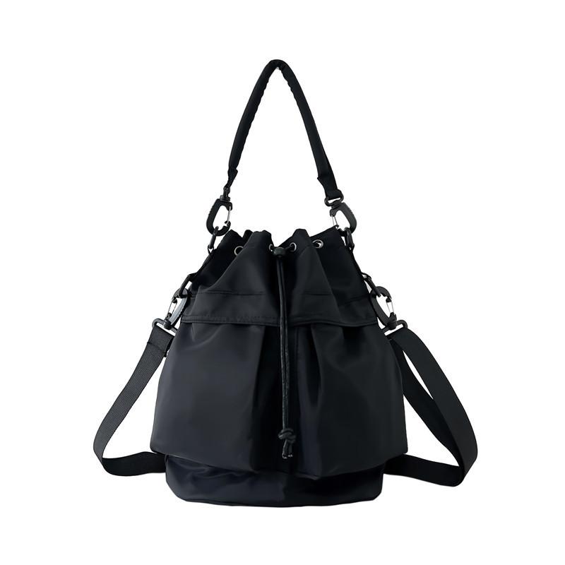 New Fashion Women'S Bag Large Capacity Drawstring Bucket Bag Simple Workwear Style Nylon Shoulder Bag For Women Handbag