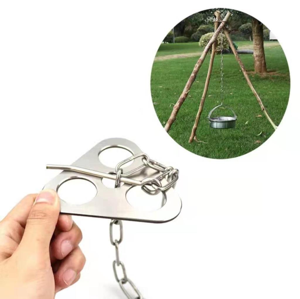 Portable Stainless Steel Folding Tripod for Camping: Outdoor Campfire Stand & Hanging Pot