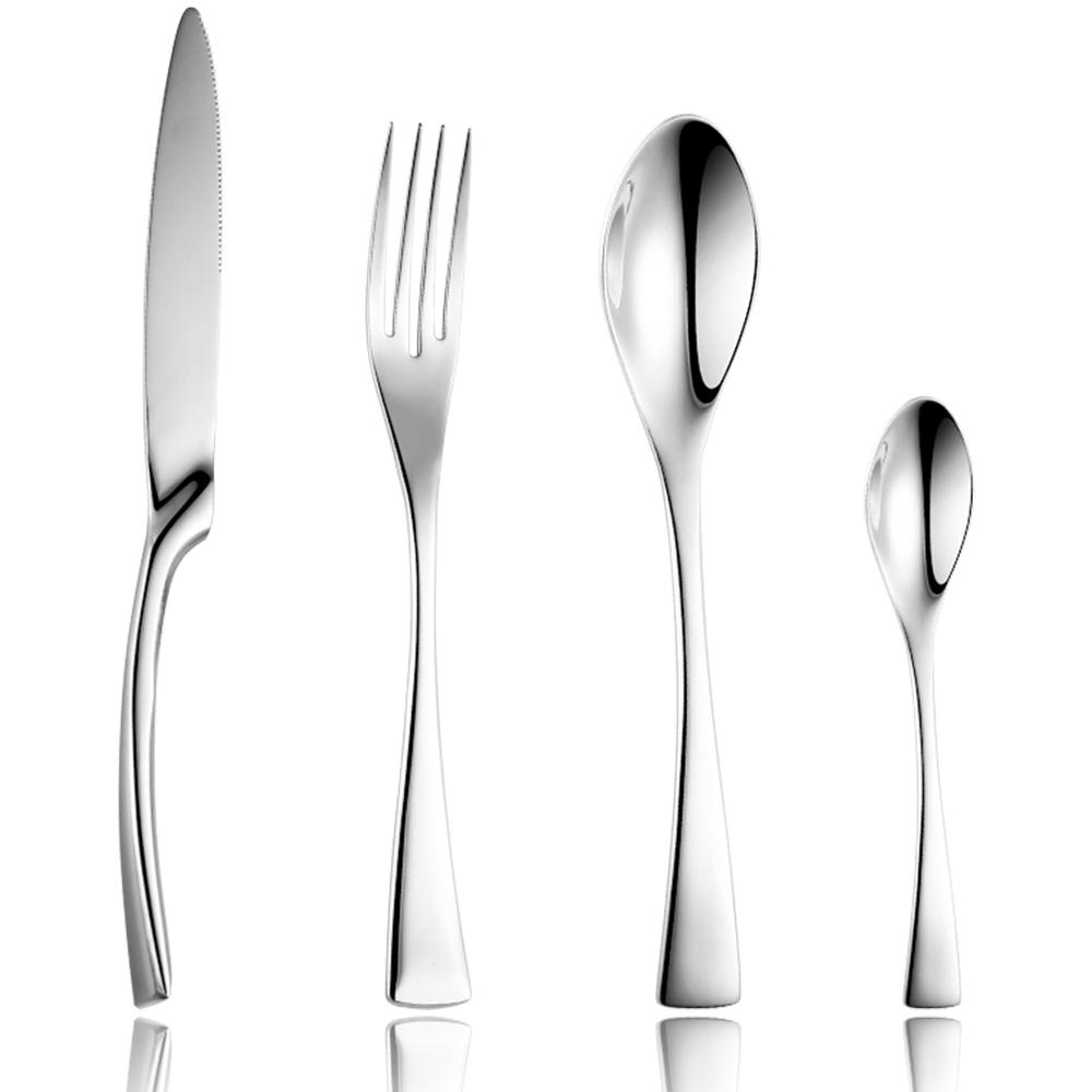 24 Pcs 18/10 Stainless Steel Black Gold Silver Cutlery Dinnerware Meat Knives Coffee Spoon Fork Flatware Set Dishwasher Safe