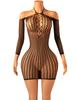 Fhseer Women'S Hollow Out Sexy Lingerie Ripped Design Long Sleeve Bodycon Mini Dress See Through Babydoll For Private Party