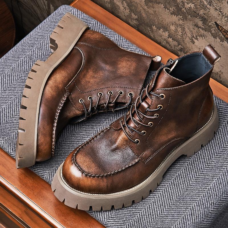 British Vintage Big Head Tooling Martin Boots Men'S High Top Boots Men'S Motorcycle Boots Men'S Leather Boots