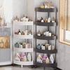 Compact Triangular Bathroom Storage Rack: Multi-Layer, Floor-Standing, Moveable Corner Organizer.