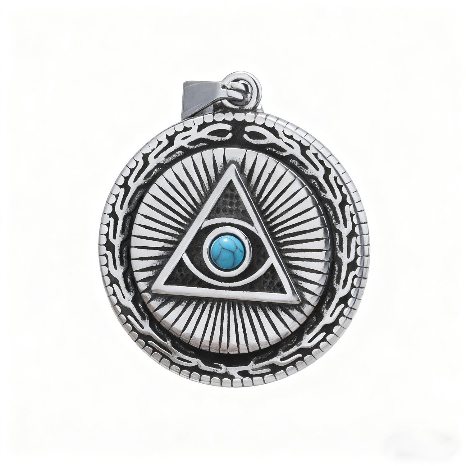 Spot jewelry European and American personality retro Freemasonry turquoise omniscient eye pendant men s round necklace