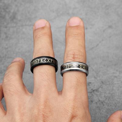 Simple Nordic Viking Runes Stainless Steel  Men Women Rings Punk Vintage for Boyfriend Biker Jewelry Creativity Gift
