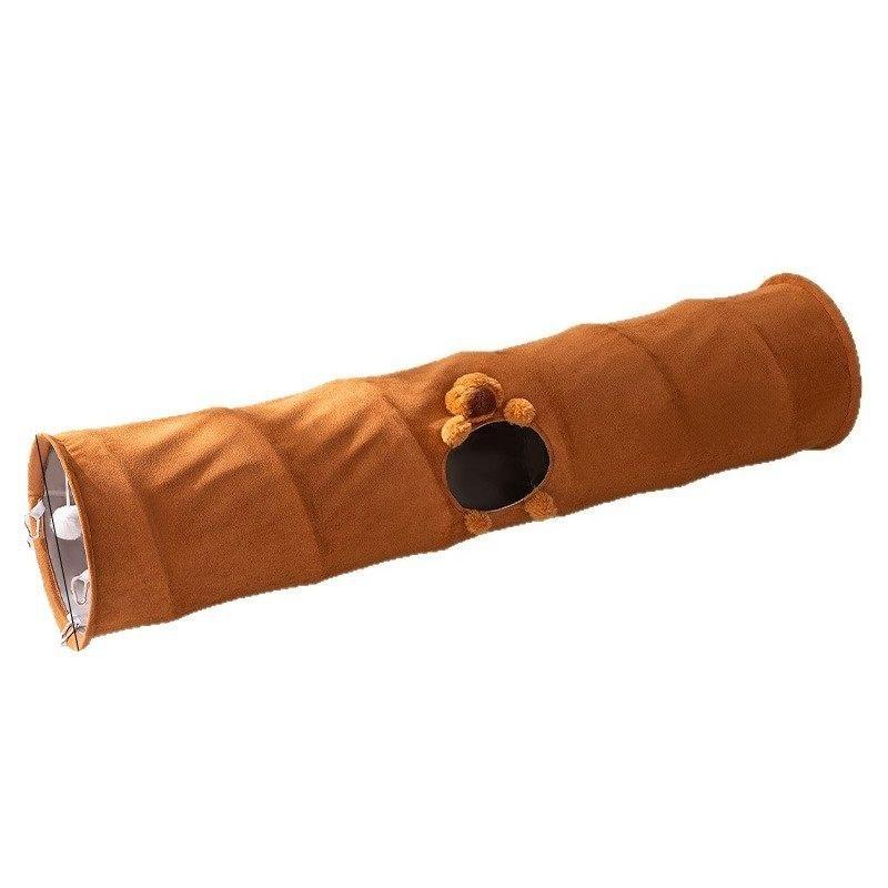 Cat Tunnel Brown Suede Foldable Security Avoidance House Bite-resistant Self-Hi Unstuffing Cat Channel Toy