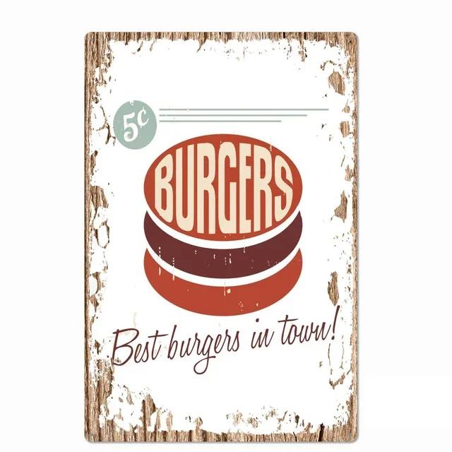 Delicious Hamburger Food Signs Metal Plaques Barbecue Kitchen Restaurant Shop Tin Sign Decorative Posters Retro Iron Painting