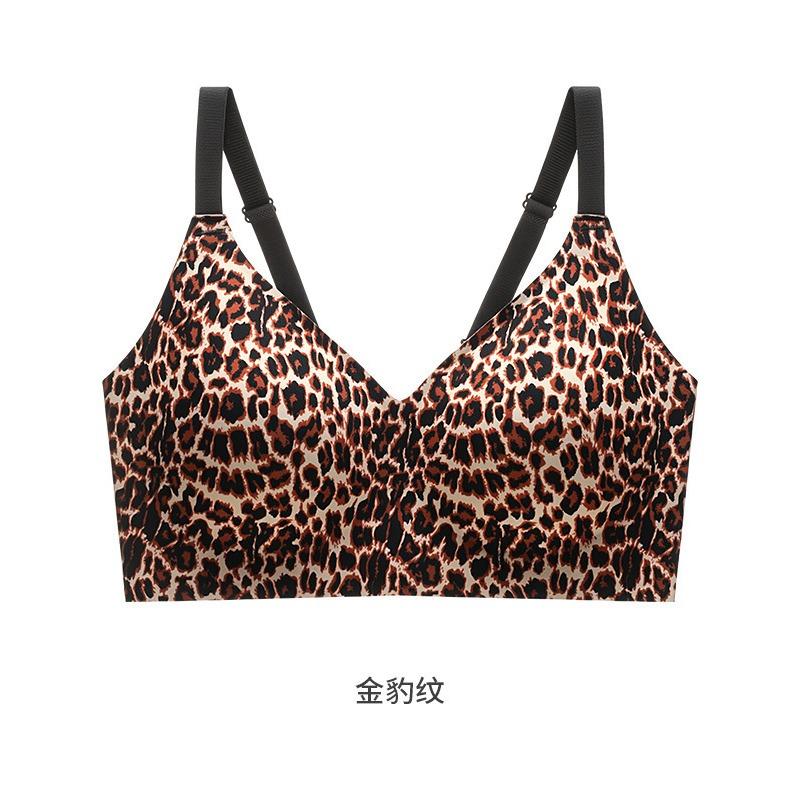Women Plus Size Wireless Push Up Seamless Leopard Print Bra