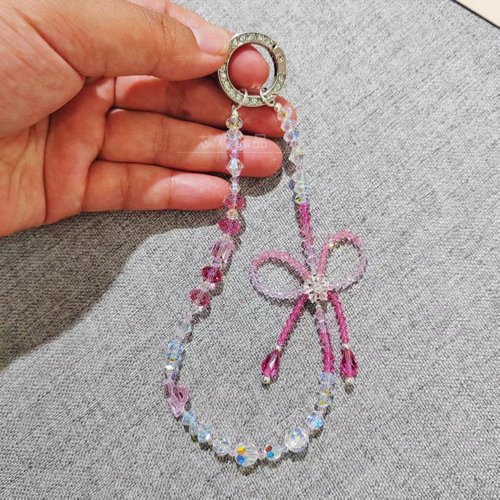 Crystal Bow Charm: Mobile Phone Chain, Keychain, Bag Ornament, Phone Case Lanyard, Women's Short Wrist Strap, Ins Style