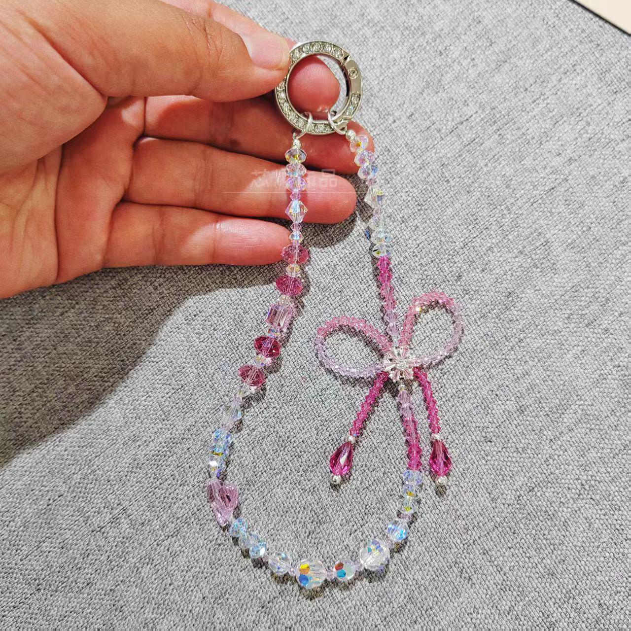 

Crystal Bow Charm: Mobile Phone Chain, Keychain, Bag Ornament, Phone Case Lanyard, Women s Short Wrist Strap, Ins Style Phone Lanyard розовый/белый