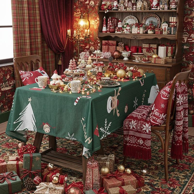 American Tablecloth Christmas Theme Table Cloth Printed Christmas Green Tablecloth Holiday Decorative Tablecloth Manufacturer