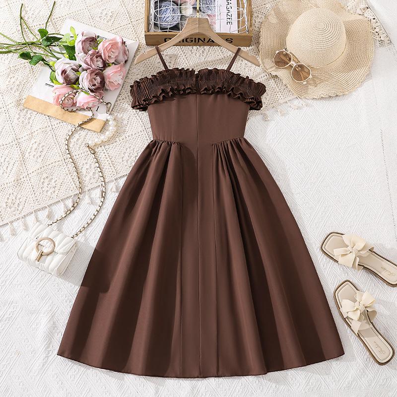Girls' Fashion Dress Summer Children's Strapless Halter Neck Lace Sweet-Style Dress
