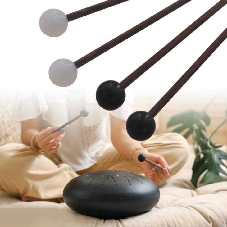 1Pair Glockenspiel Drum Stick with Wood Handle Steel Tongue Drum Mallet Soft Rubber Percussion Mallets Drum Stick