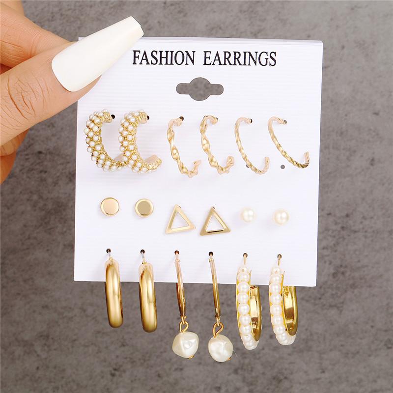 Modyle New Bohemian Female Pearl Earrings Set Punk Vintage Gold Color Geometric Drop Earrings for Women Fashion Jewelry