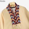 ZANZEA Women Ethnic Print Casual V-Neck 3/4 Sleeve Loose Blouse