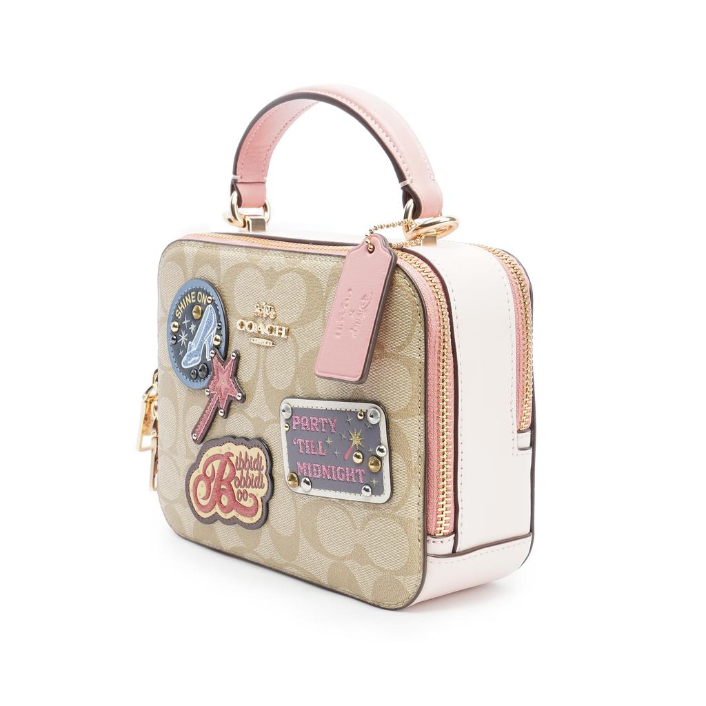 Coach X Disney Collaboration Box 18 Classic Monogram Cartoon Patch Canvas And Leather Camera Bag Women Shoulder Bag Khaki Pink C1434-IMOT4