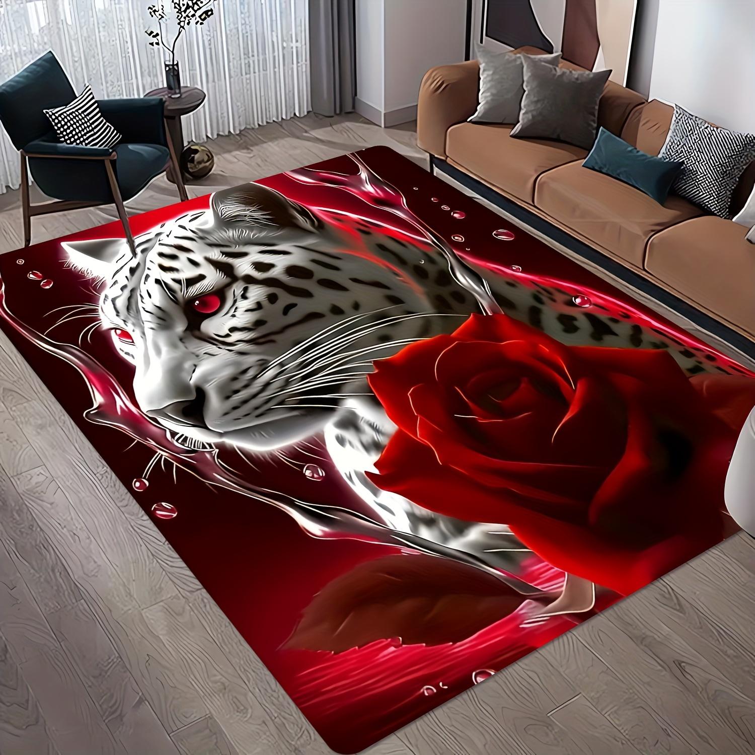 

This Rug Showcases a Pattern of Leopards And Red Roses, Offering a Soft And Cozy Feel. It Is Absorbent And Ideal for Entryways, Living Rooms, Studies 40cm x 60cm