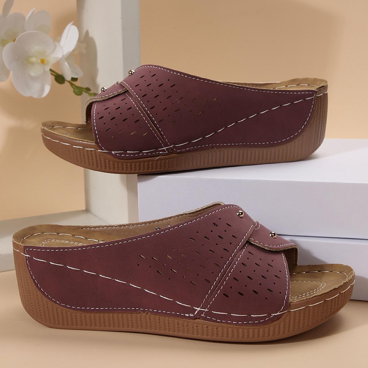 

22 summer new slope heel platform slippers large size fish mouth word with casual beach shoes 43 бордовий
