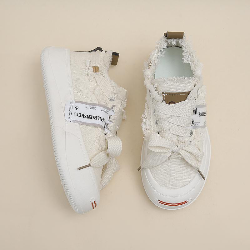 Women Shoes 2022 Summer Trendy Canvas Shoes Women Low Cut Casual Shoes Women Socofy Flat Shoes Zapatos De Mujer