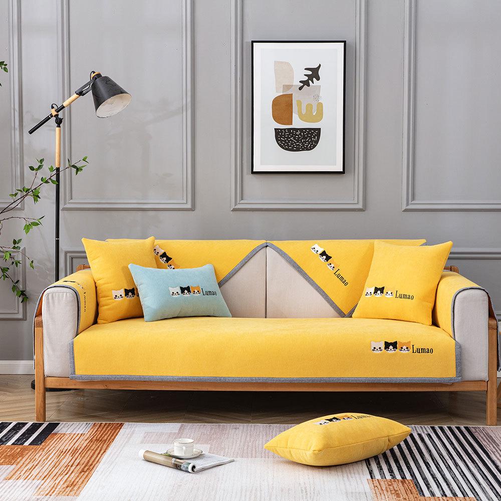 Chenille Sofa Cushion Kitten Four Seasons Universal Non-Slip Sofa Cover Nordic Simple Cushion Light Luxury Cover Towel