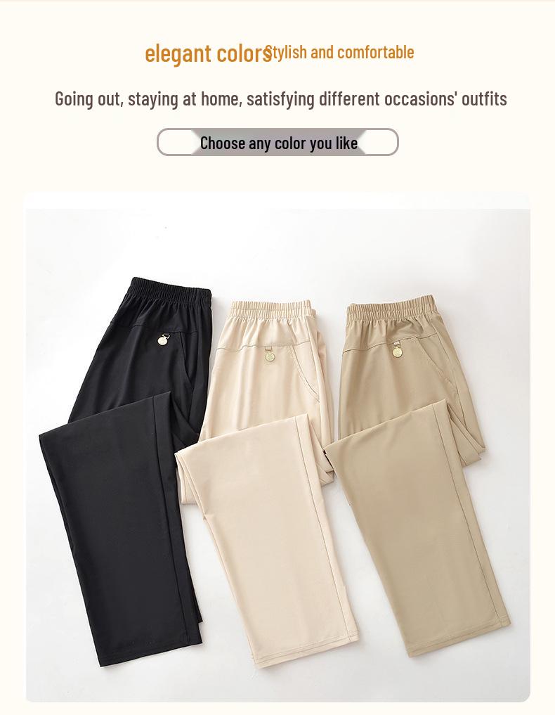 Summer Loose Elastic Waist Straight-Leg Pants for Middle-Aged & Elderly Women - Breathable, Comfortable Casual Wear
