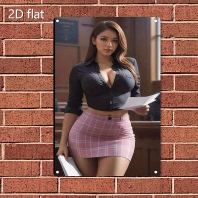 Pink Plaid Girl Metal Sign Wall Art - 2D Flat Creative Home Decor Holiday Gift