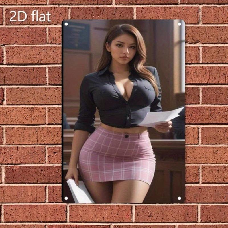 Metal Signs Wall Art 2D Flat - Pink Skirt Girl Black Shirt Home Decor Holiday Gift