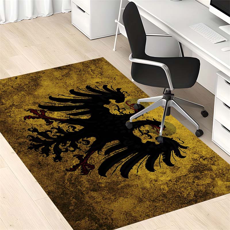 Vintage Yellow Background Double Headed Eagle Print Area Rug, Non Slip Soft Floor Mat Living Room Home Decor Carpet
