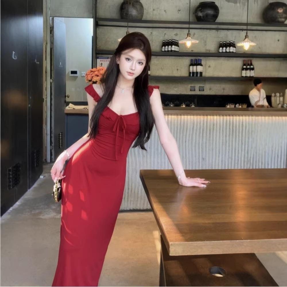 Women's Elegant White Spaghetti Strap Backless Summer Dress 2026 - Long, Beautiful Beach Photo Shoot Fairy Style