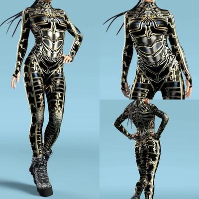 Unisex Cyber Punk 3D Digitaldruck Halloween Party Rollenspiel Outfit Frauen Männer Cosplay Kostüm Karneval Overall