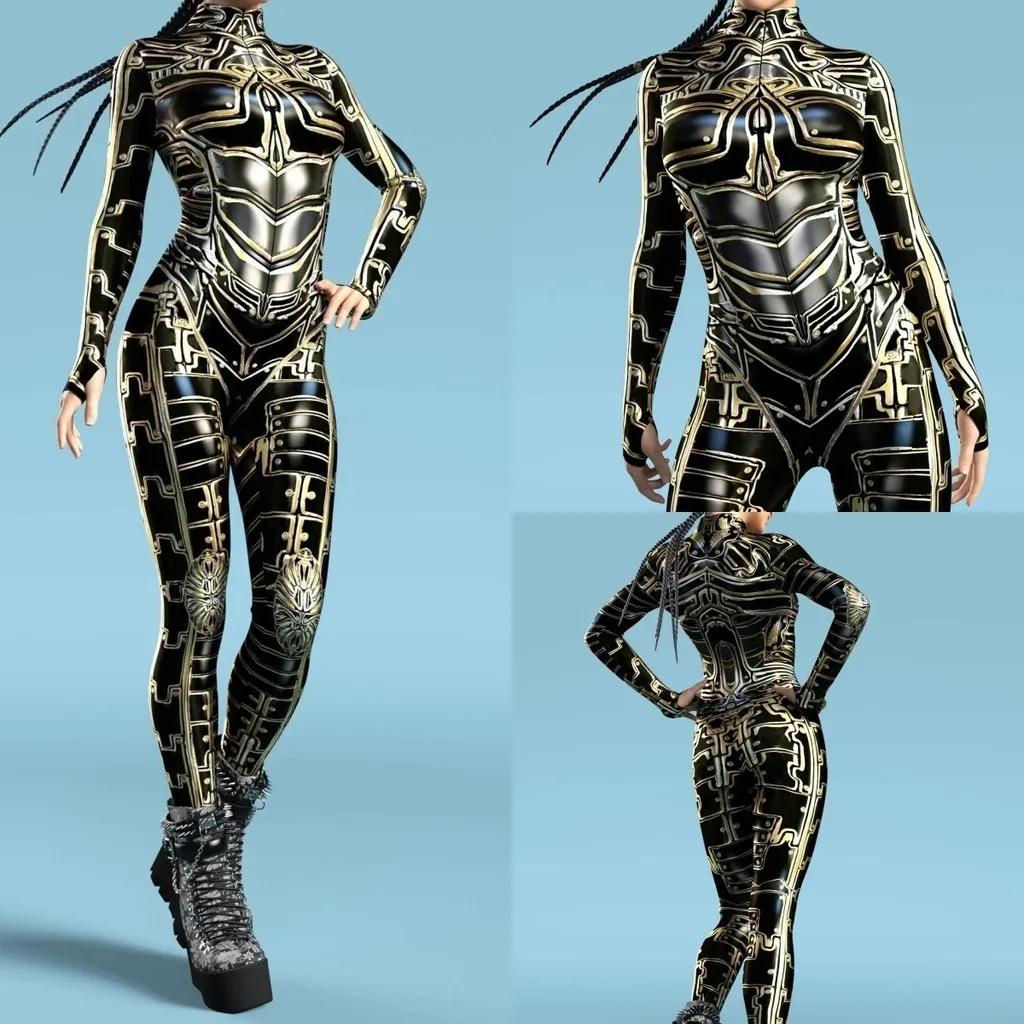 Unisex Cyber Punk 3D Digital Printing Halloween Party Role Play Outfit Women Men Cosplay Costume Carnival Jumpsuit