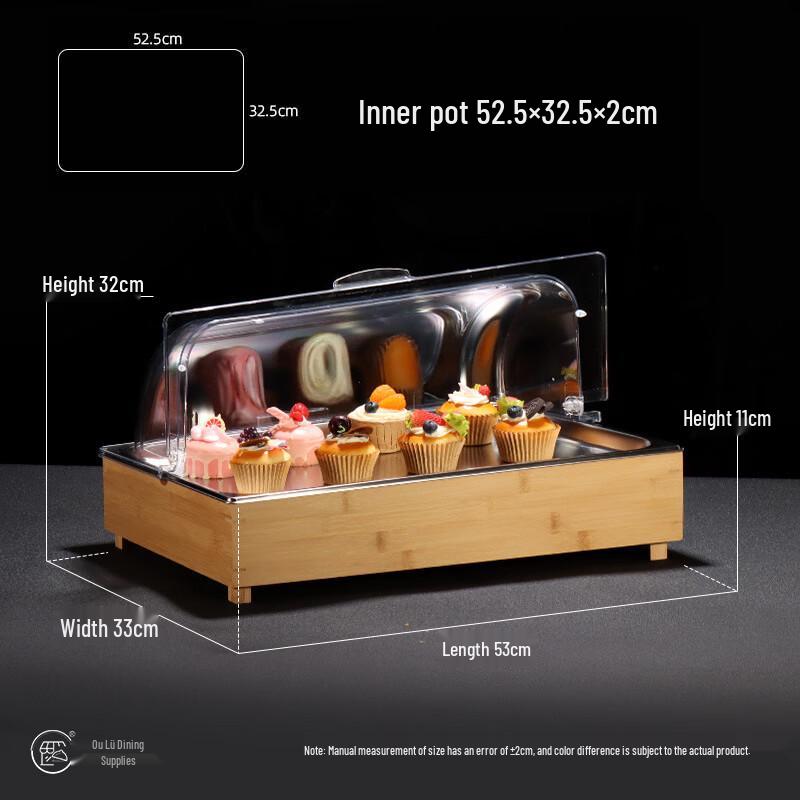 Handun Large Buffet Food Display Tray with Bamboo Stand & Double Flip Lid