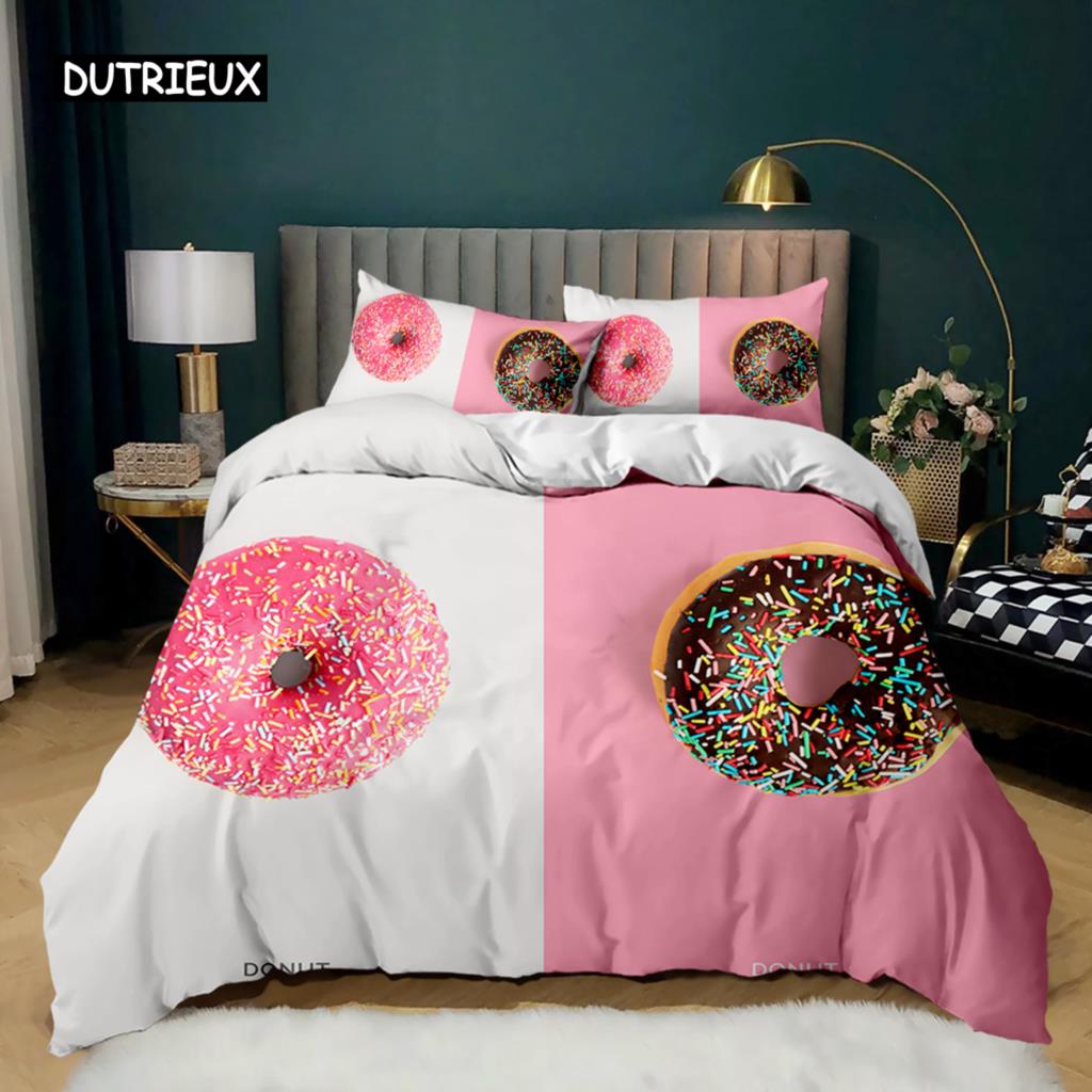 Munk Påslakan Färgglad Tie Dye Quiltöverdrag för Barn Gåva Flickig Söt Sötfärgad Dessertmat Polyester Sängklädesset