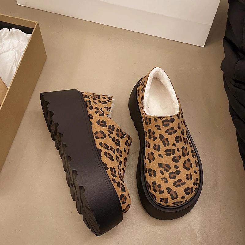 

Fashion Flats Platform Shallow Women Snow Boots Leopard Print Suede New Fashion Designer Winter Short Plush Warm Women Shoes 2025 Trend 40 цветной печати леопарда
