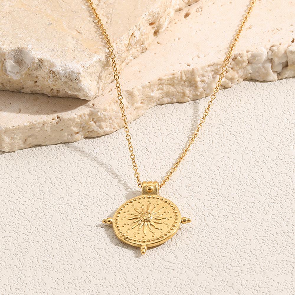 MamacitaSlay 316L Stainless Steel Vintage Sun Pendant Necklace 18K Gold Plated Waterproof Jewelry For Women Trend Necklace