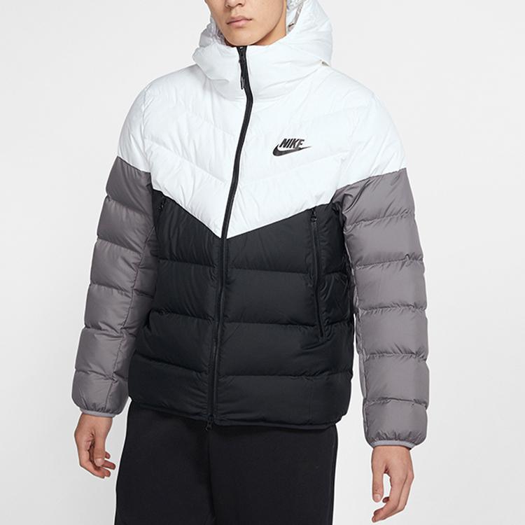Nike NSW Down Fill Color-Block Casual Sport Hooded Jacket Men Outerwear Black White CU0226-100
