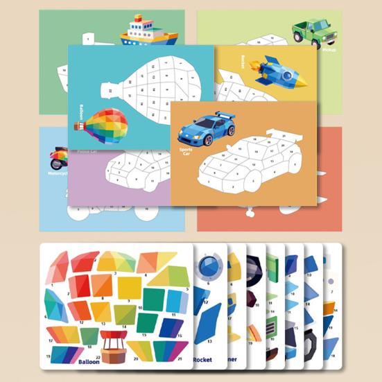 3D-Aufkleber-Puzzle Malbuch Feinmotorik Konzentrationstraining Tier Dinosaurier Fahrzeug Lernen Kinder Pädagogisch Geometrisches Aufkleber-Puzzle Malen