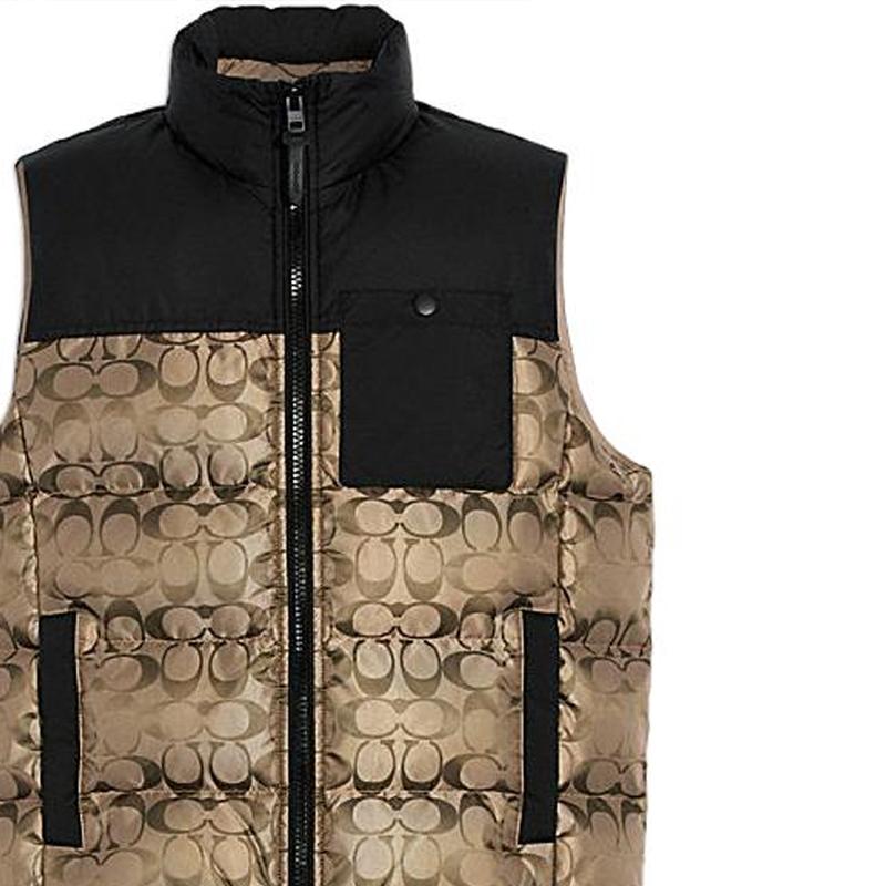Coach FW22 Logo Full Print Color Block Zipper Sleeveless Vest Men vests Gold CF881-T5O