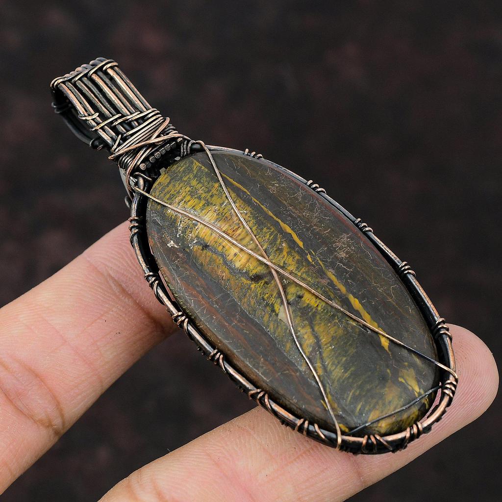 Iron Tiger Eye Pendant Copper Wire Wrapped Gemstone Pendant Rainbow Moonstone Pendant Copper Jewelry Handmade Brand New Pendant Gift For Mom