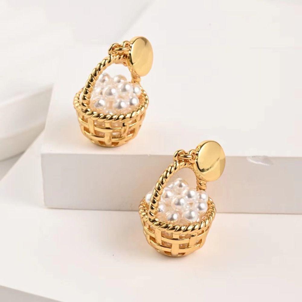 

Copper Pearl Earrings Golden Dangle Earrings Symmetrical Structure Ear Accessories Vacation