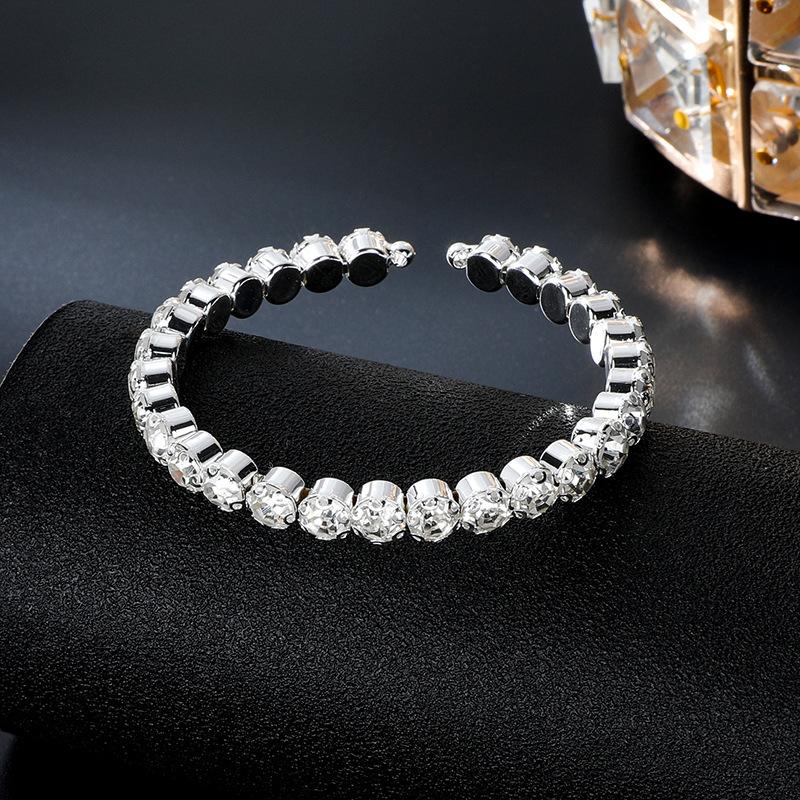 Single Row Luxury Full Diamond Bracelet Zircon Inlaid Claw Chain Bracelet Open Bracelet Jewelry