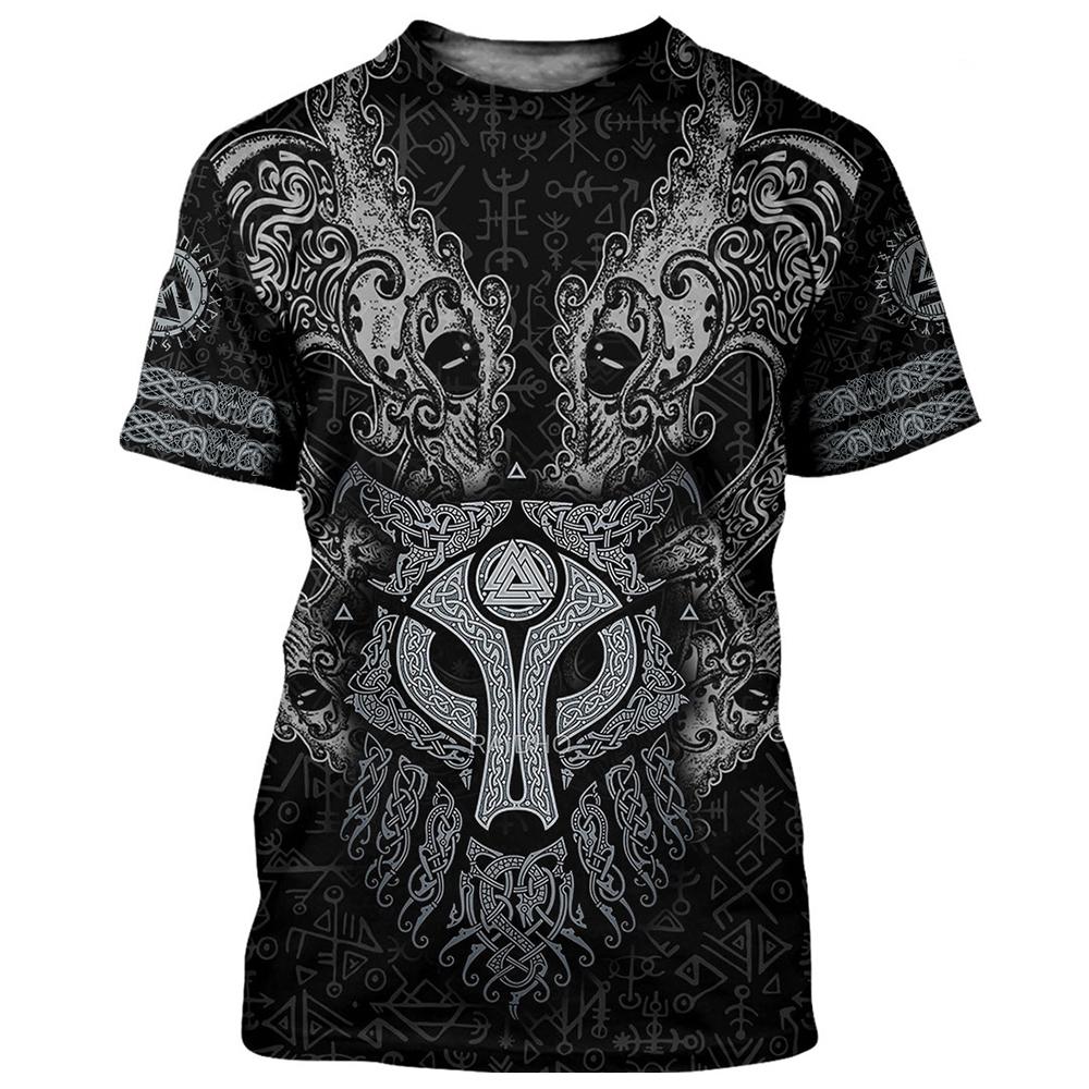 Neuestes Viking 3D-gedrucktes Harajuku Herren-T-Shirt Sommermode Outdoor-Straßenkleidung O-Ausschnitt Großes kurzärmliges Sportoberteil