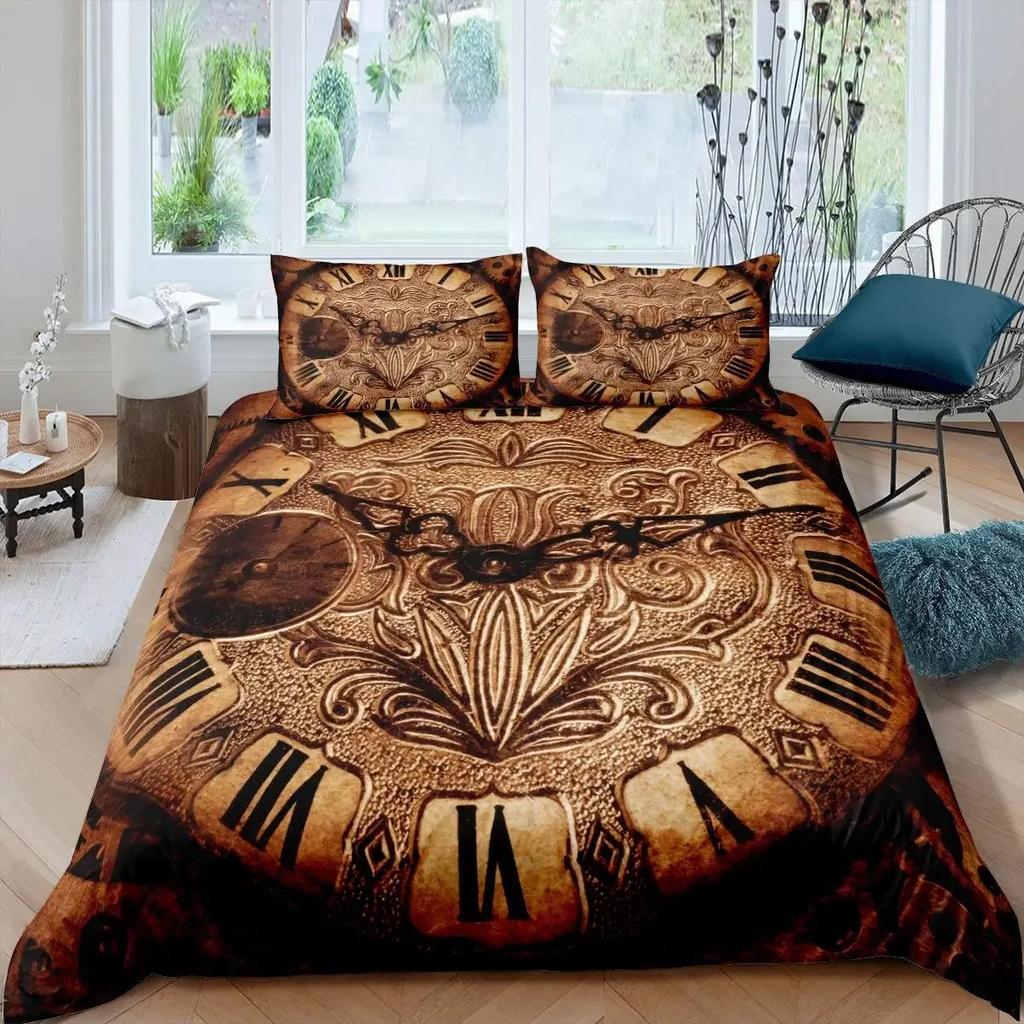 Ndustrial Gear Duvet Cover Set Queen Size Steampunk Style Locks Comforter Cover Boys Men Mechanical Device Polyester Bedding Set