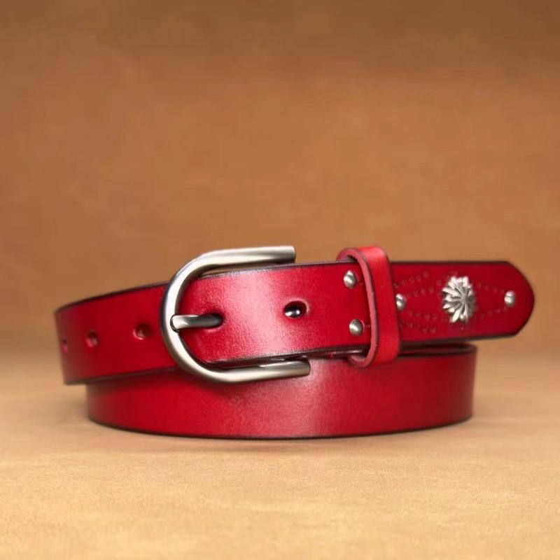 

Женский ремень с заклепками, первый слой из коровьей кожи, модный повседневный ремень с пряжкой, простой ремень из натуральной кожи 90cm120cm красный