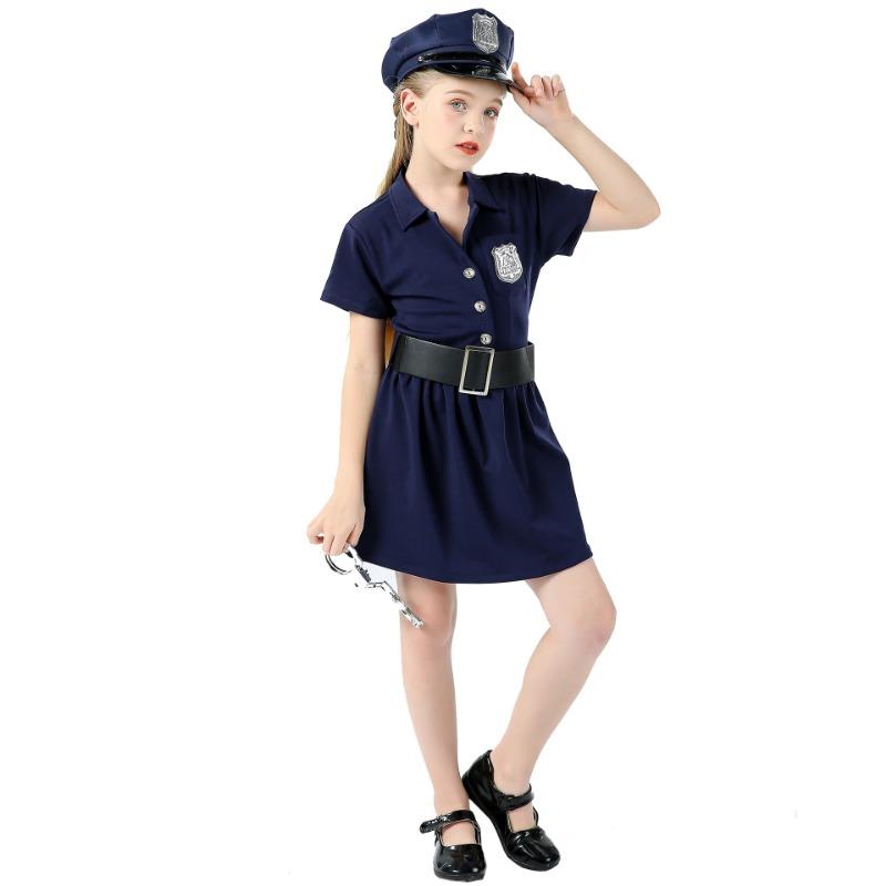 Halloween Costume Child Cosplay Girl Police Uniform Slim Fit Dress