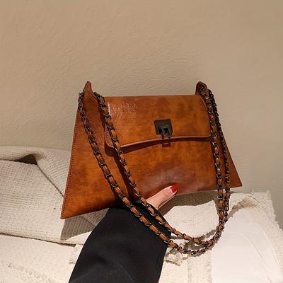 Borsa a tracolla di grande capacità, borsa quadrata con patta a catena vintage, borsa a tracolla in pelle PU da donna