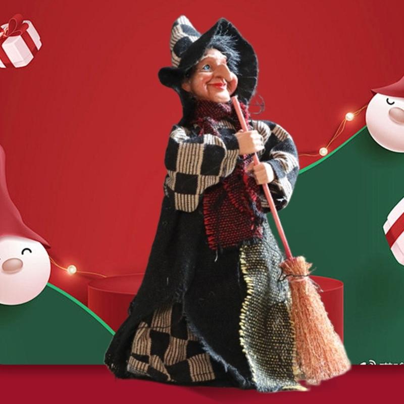 3Pcs Festival Witch Ornament Handmade Cloth Broom Wizard Figurine Decoration For Shop Window Display Indoor and Outdoor