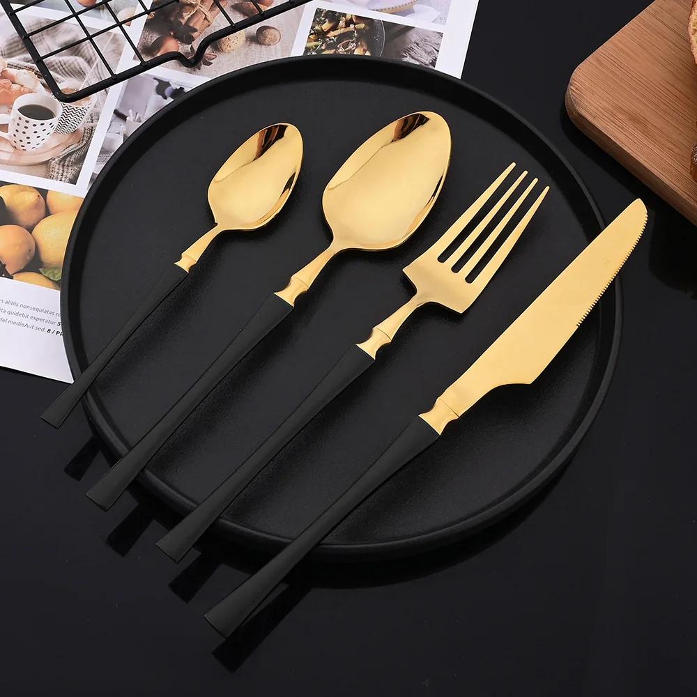 12Pcs Gold Dinnerware Stainless Steel Cutlery Set Knife Fork Tea Spoon Dinner Flatware Set Kitchen Silverware Tableware