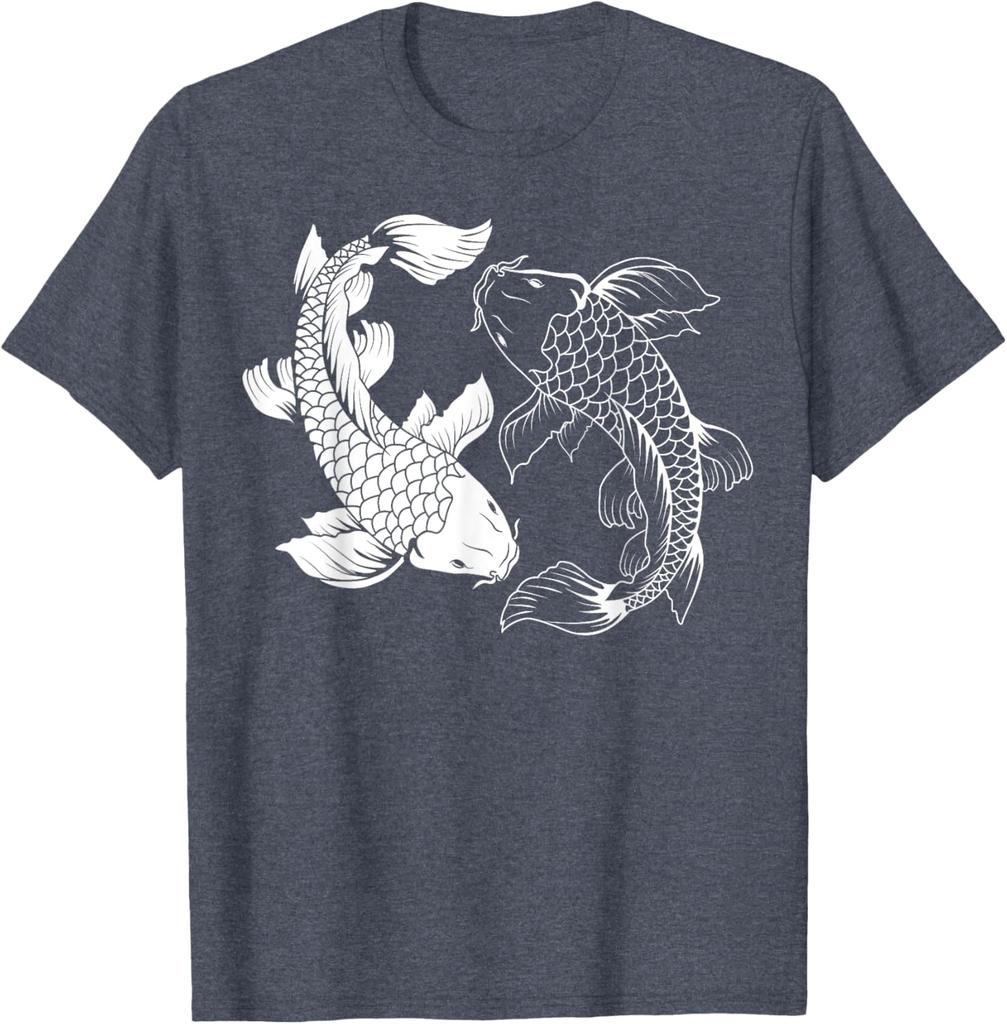 Yinyang Japanese Koi Tshirt Interesting Pattern Print Fashion Casual Short Sleeve Round Neck Breathable Neutral Gift Clothing